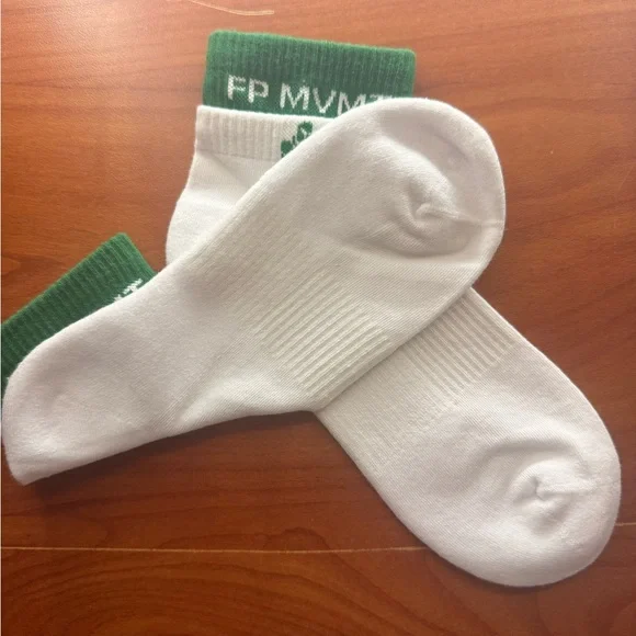 FP Movement by Free People White and Green Athletic Socks - Picture 2 of 2